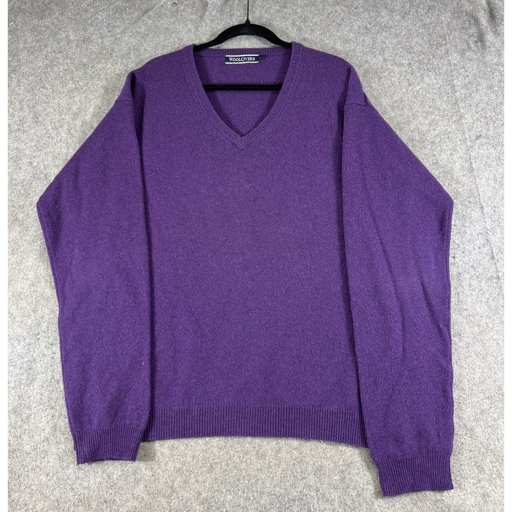 WoolOvers Sweater Mens Large Purple Pure New Wool Preppy Winter Minimalist Y2K